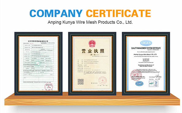 Chine Anping County Kunya Wire Mesh Products Co., Ltd. Certifications